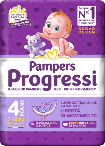 Pampers Progressi 4 Taglia Maxi Pannolini 7-18kg 21 Pezzi