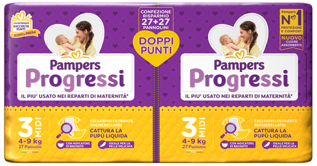 Pampers Progressi Pannolini 4-9kg Taglia 3 Midi Pacco Doppio 54 Pezzi — confronto prezzi