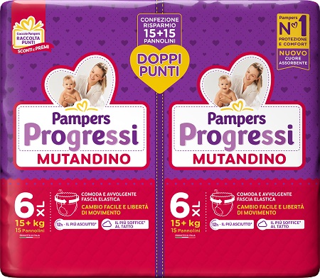 Pampers Progressi Mutandino Pannolini 15+kg Taglia 6 Xl Pacco Doppio 2 X 15 Pezzi