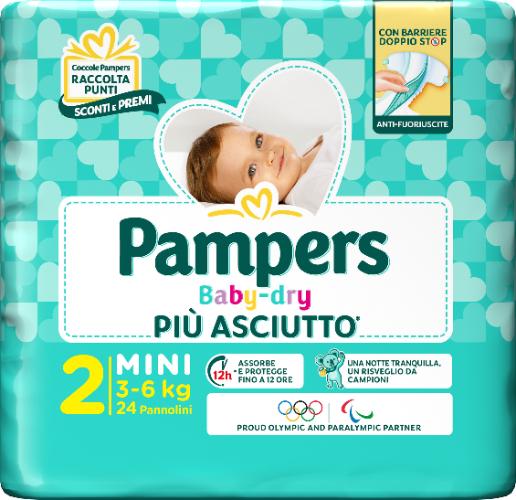 Pampers Baby Dry Mini Pannolini Taglia 2 (3-6 Kg) 24 Pezzi