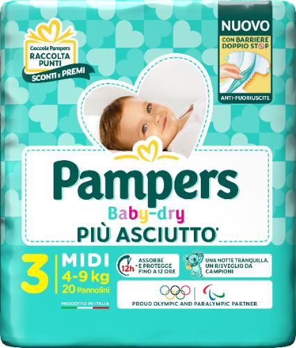 Pampers Baby Downcount Midi Pannolini Tripla Azione 4-9 Kg Misura 3 20 Pezzi