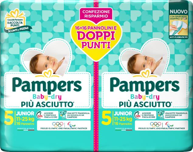Pampers Baby Dry Junior Pacco Doppio 32 Pezzi Misura 5 11-25 kg
