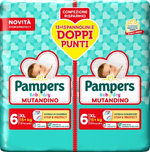 Pampers Baby Dry Pannolino Mutandina XL 15+ kg Duo Downcount 26 Pezzi