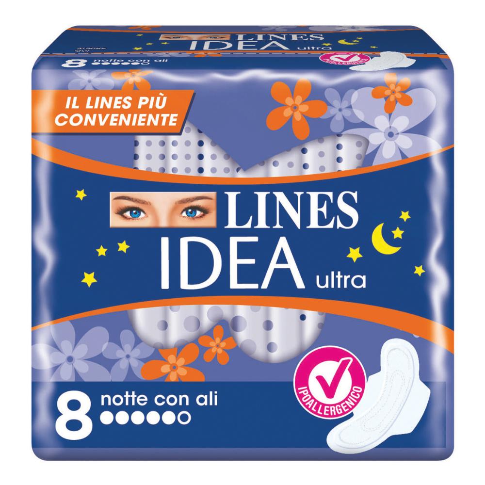 Linea Idea Ultra Assorbente Notte con Ali, 8 assorbenti