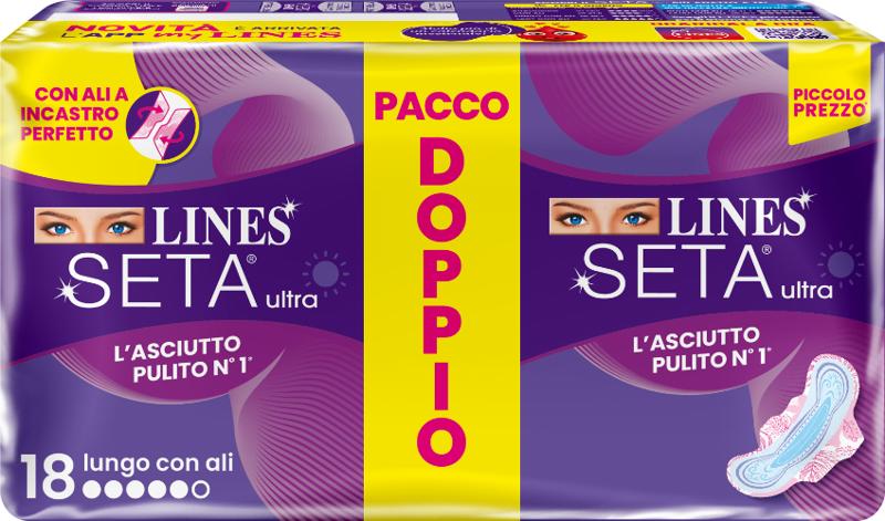 Lines Seta Ultra Assorbente Lungo Con Ali 18 pezzi PACCO DOPPIO