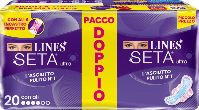 Lines Seta Ultra Con Ali Assorbenti 20 Pezzi Pacco Doppio