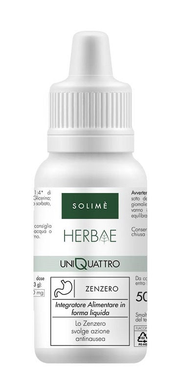 Solimè Uniquattro Zenzero - Integratore Solimè zenzero contro la nausea, flacone da 50 ml