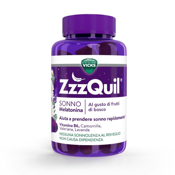 ZzzQuil Natura, Melatonina, Integratore Per Dormire, con Melatonina pura ed Estratti Di Valeriana, Camomilla e Lavanda, 60 Pastiglie Gommose