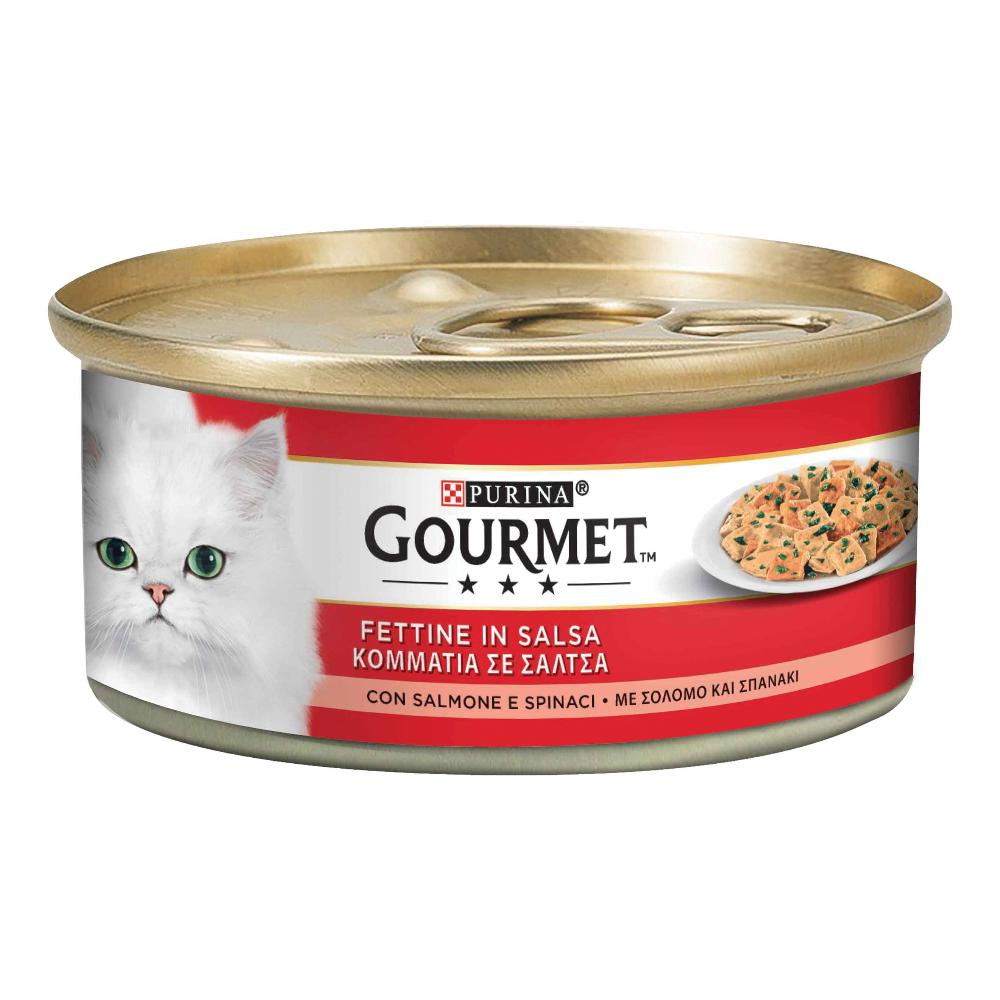 NESTLE' PURINA GOURMET GATTO FETTINE IN SALSA SALMONE SPINACI 195GR (lattina) — confronto prezzi