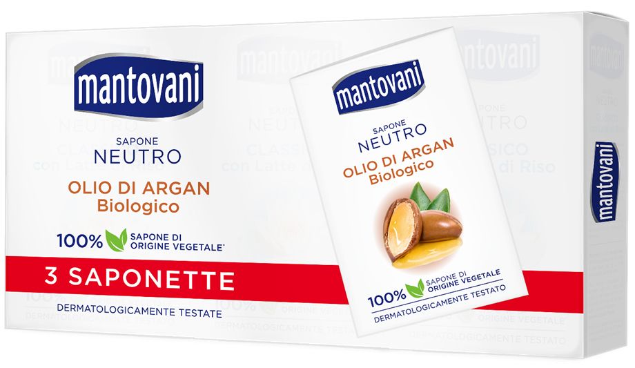 MANTOVANI - Sapone Neutro Con Olio Di Argan Bio - 3 Saponette da 90 G — confronto prezzi
