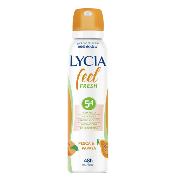 Lycia Deo Gas Feel Fresh Pesca e Papaia 150 ml Deodorante 48h Fragranza Fruttata