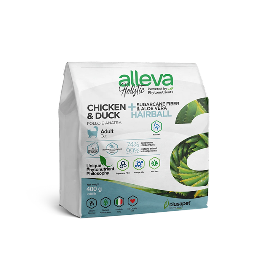 Crocchette per Gatti Holistic Adult Hairball Pollo & Anatra con Sugarcane Fiber & Aloe Vera, 400 g