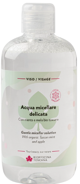 Biofficina Toscana Acqua Micellare Delicata Struccante con Estratti Bio di Mela e Menta e Acqua di Fiordaliso Lenitiva 300 ml