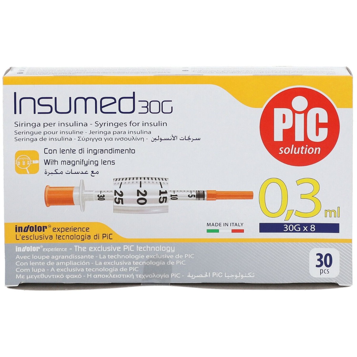 Pic Siringa Insulina 0.3ml Ago30 G8 30 Pezzi Totali