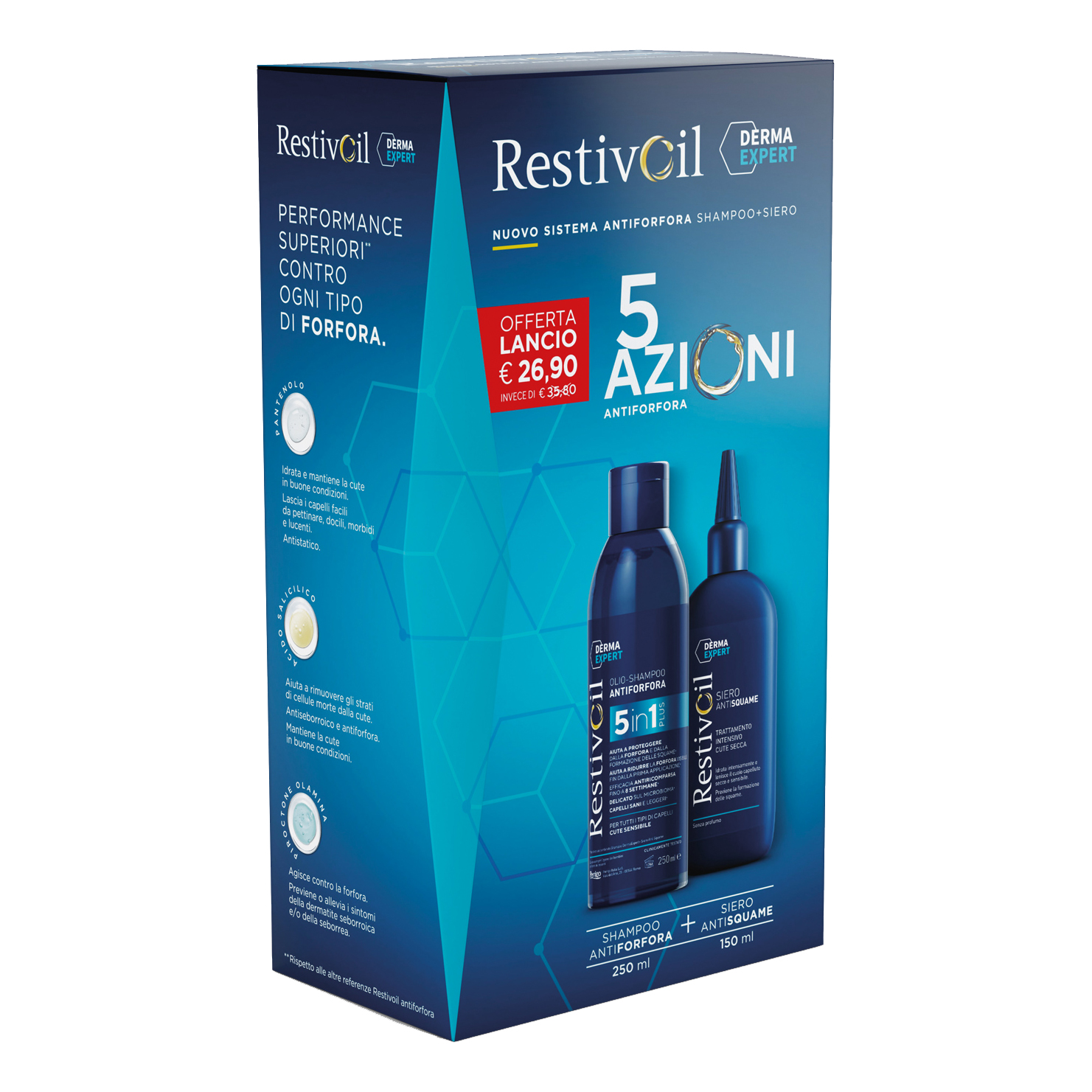 Restivoil derma expert sistema antiforfora 5 in 1 shampoo 250 ml + siero 150 ml — confronto prezzi