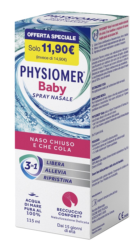 Physiomer Baby Spray nasale per la congestione nasale e l'igiene quotidiana, 115 ml