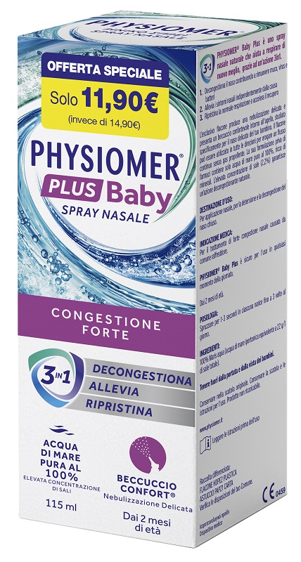 Physiomer Plus Baby Spray nasale per la decongestione dei bambini, 115 ml