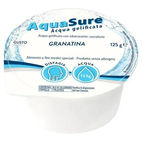 AquaSure Acqua Gel Gelificata per Disfagia Gelatina al Gusto Granatina, 24x125 g