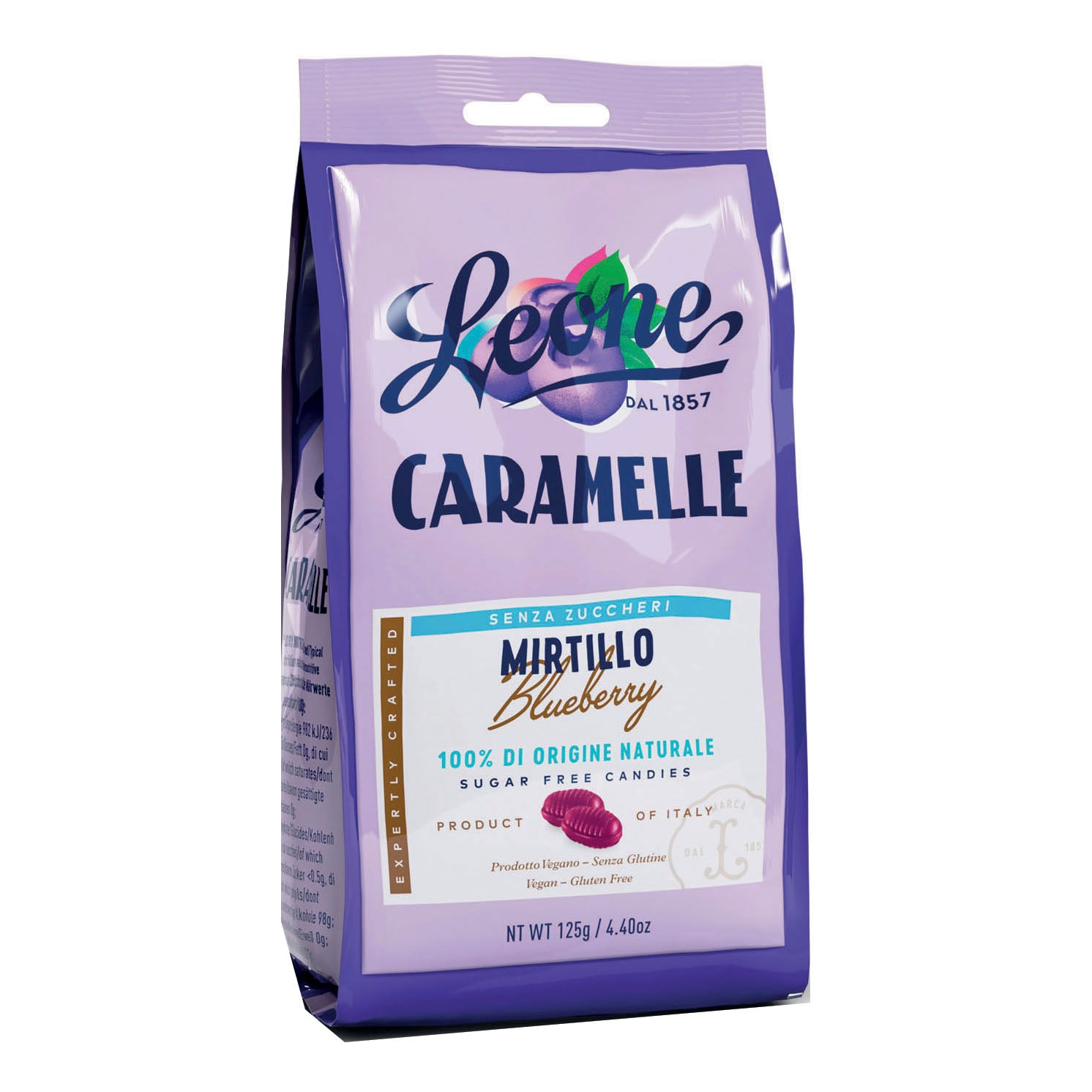 Caramelle Leone Senza Zucchero | Gusto Mirtillo | Sacchetto 125g