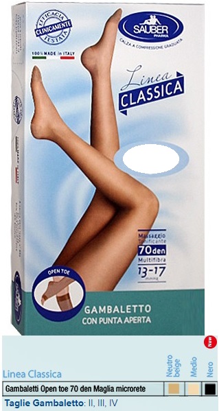 Sauber Linea Classica Gambaletto Open Toe in Maglia Microrete 70 Den Colore Medio Taglia 4