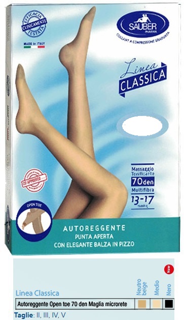 Sauber autoreggente open toe maglia microrete 70 den colore neutro beige taglia 5 linea classica — confronto prezzi