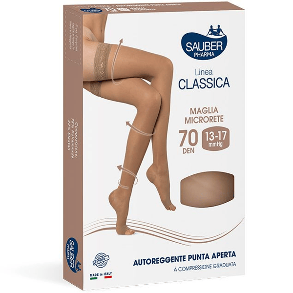 Sauber Linea Classica Autoreggente 70 Den Maglia Liscia Camel Taglia 3