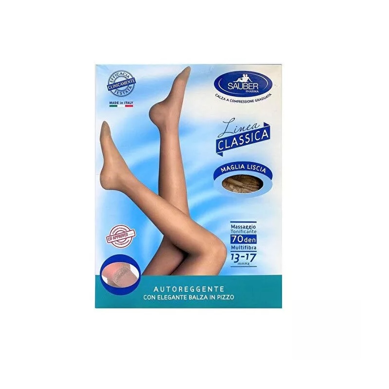 Sauber Linea Classica 13-17mmhg 70 Denari Autoreggente Maglia Liscia Colore Camel Taglia 5