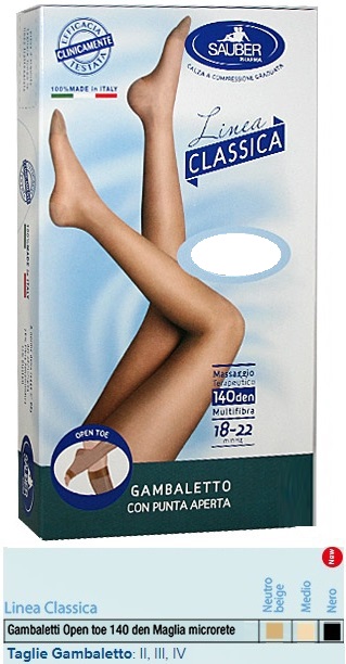 Sauber Linea Classica 18-22 Mmhg Gambaletto Microrete A Punta Aperta 140 Denari Colore Neutro Taglia 4