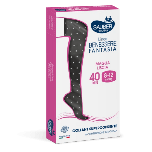 Sauber Pharma Linea Benessere Fantasia 40 Den 8-12 mmHg Pois Bianchi e Neri Taglia 4