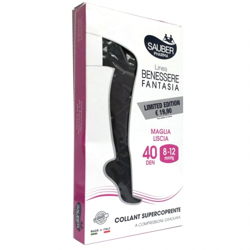 Sauber Collant Supercoprente Compressione Graduata Maglia Liscia 40den 8-12mmhg Tg.3 British Bianco Nero