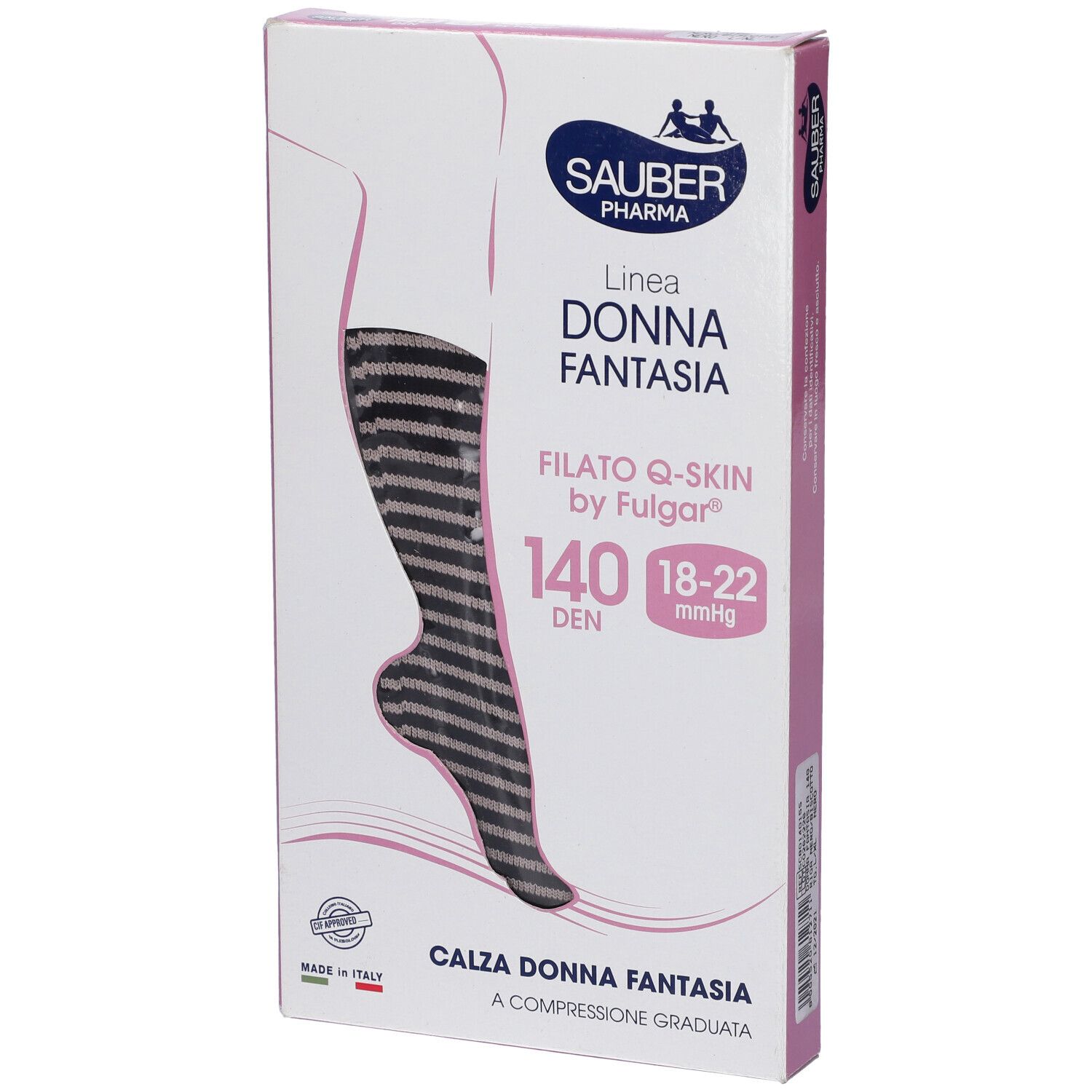 Calza Sauber Donna Qskin 140DEN a Righe Biscotto Nero Taglia L/Xl 1 pz Calzini