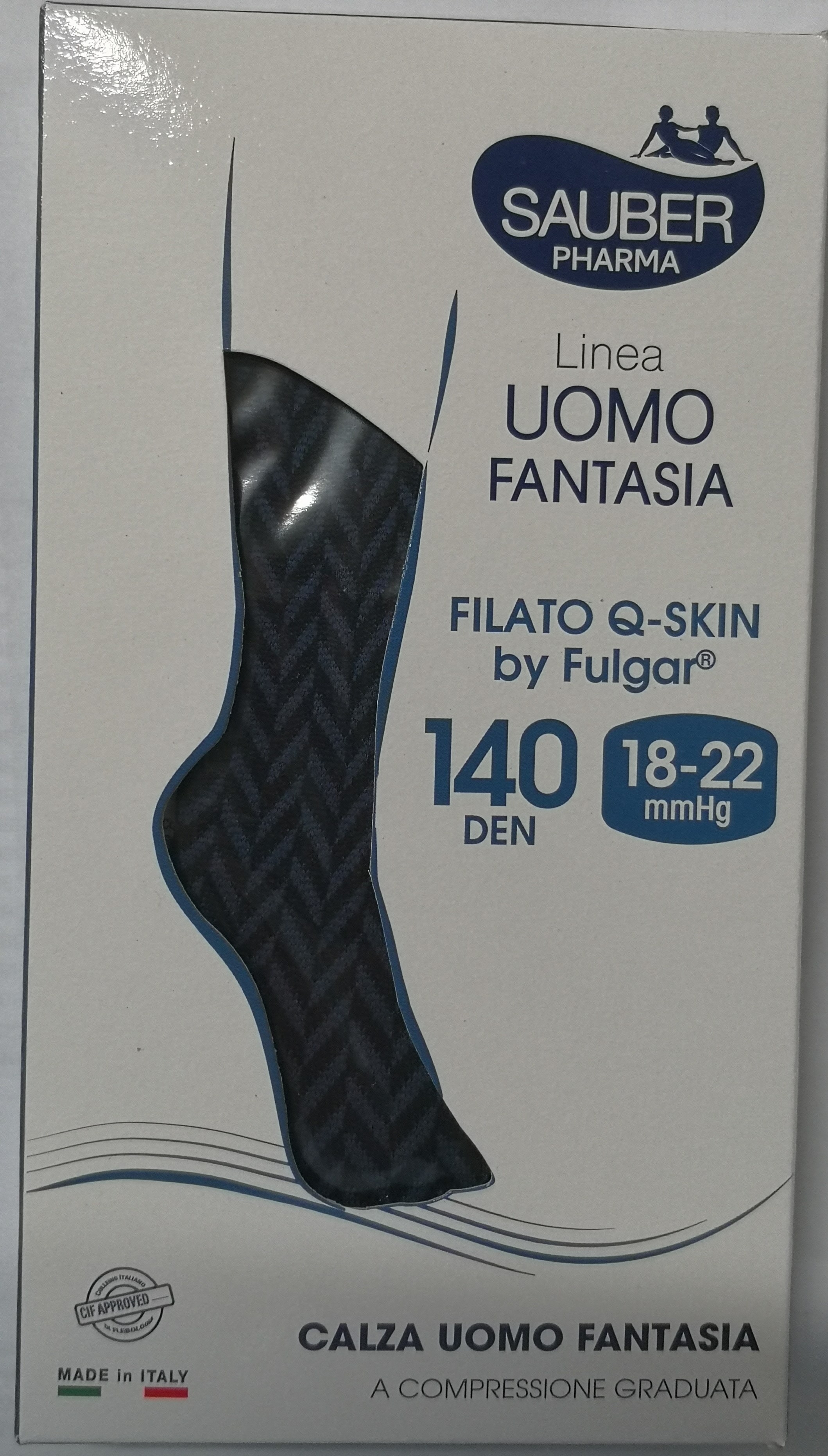 Sauber Linea Uomo Fantasia Filato Q-skin 18-22 Mmhg Calza 140 Denari Spiga Nero Taglia S/m