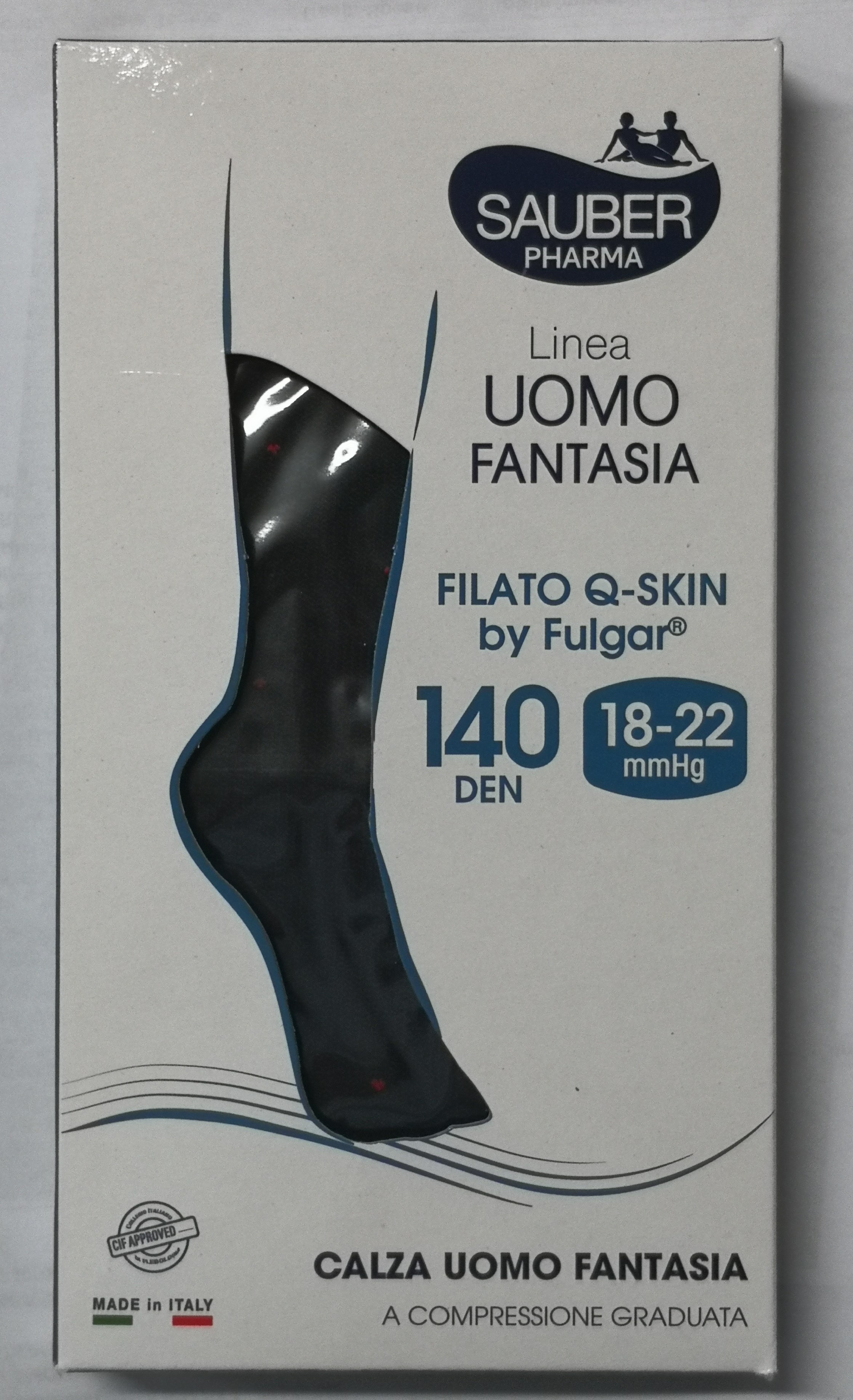 Sauber Linea Uomo Fantasia Filato Q-skin 18-22 Mmhg Calza 140 Denari Nero Pois Rossi Taglia S/m