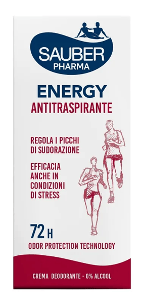 Sauber Pharma Energy 72h Crema Deodorante Antitraspirante 35 ml per Ipersudorazione Ascelle