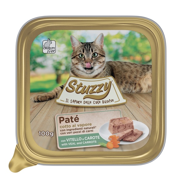 Stuzzy Gatto Pate' Vaschetta Adulto Vitello & Carote 100 Gr — confronto prezzi