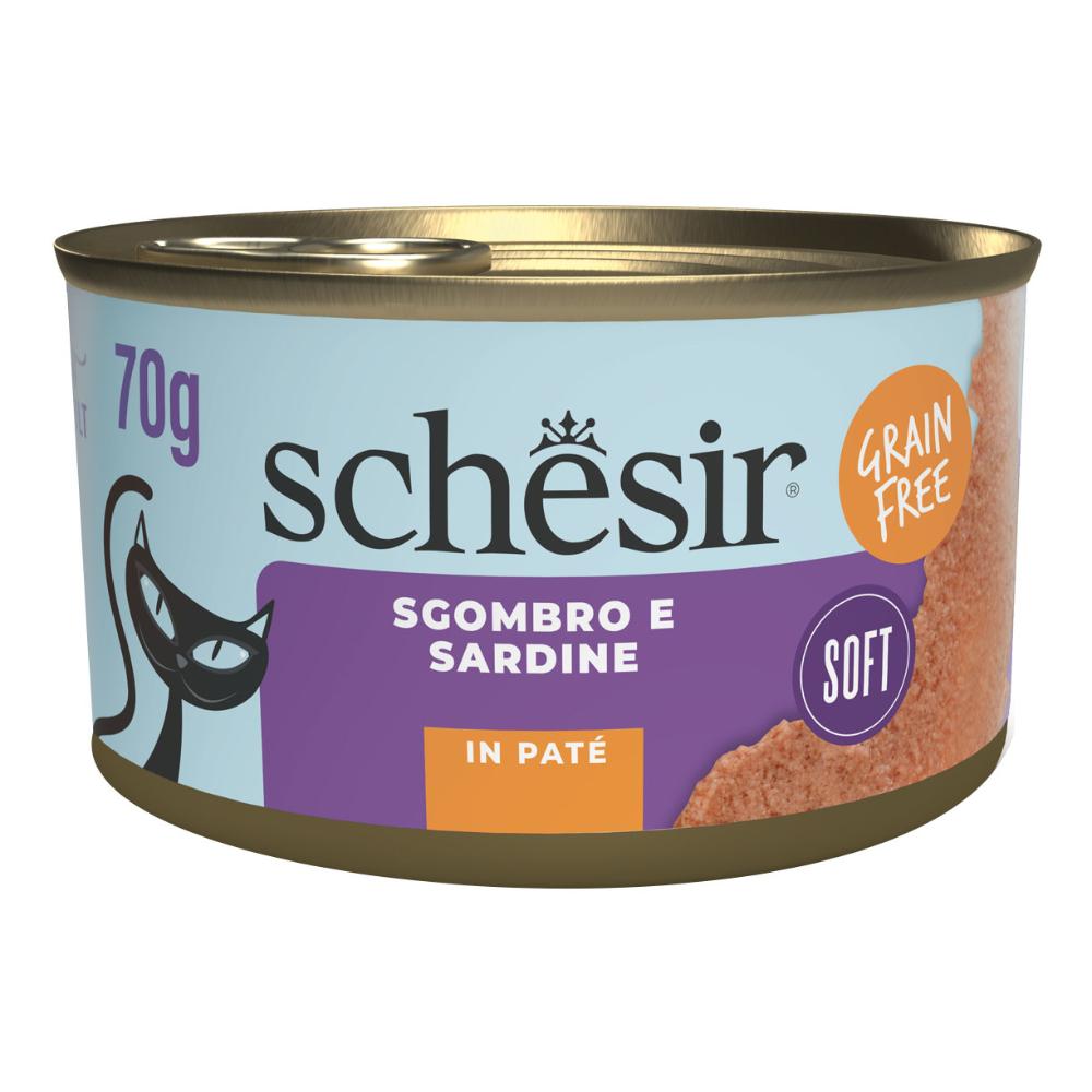 SCHESIR GATTO PATÃ GRAIN FREE SGOMBRO E SARDINE 70GR (lattina) — confronto prezzi