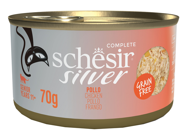 SCHESIR GATTO SILVER GRAIN FREE SENIOR POLLO 70GR (lattina) — confronto prezzi
