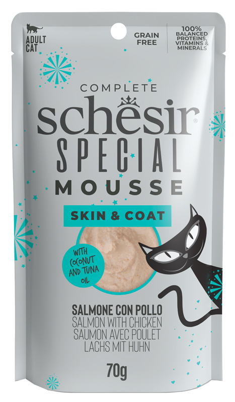 Schesir Gatto Special Mousse Skin&amp;Coat Adulto Salmone &amp; Pollo Busta 70 Gr