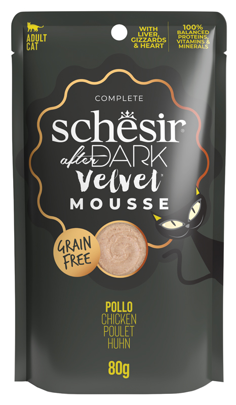 SCHESIR GATTO DARK VELVET MOUSSE GRAIN FREE ADULT POLLO 80GR (bustina)