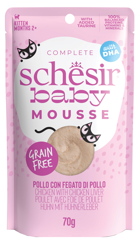 SCHESIR GATTO BABY MOUSSE GRAIN FREE KITTEN POLLO FEGATO 70GR (bustina) — confronto prezzi