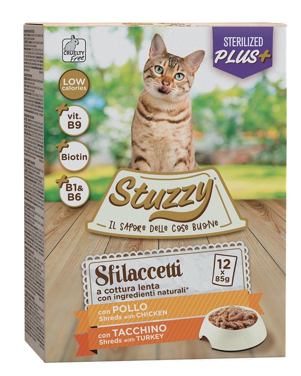 STUZZY GATTO SFILACCETTI STERILIZED POLLO/TACCHINO 12x85GR (bustina) MULTIPACK