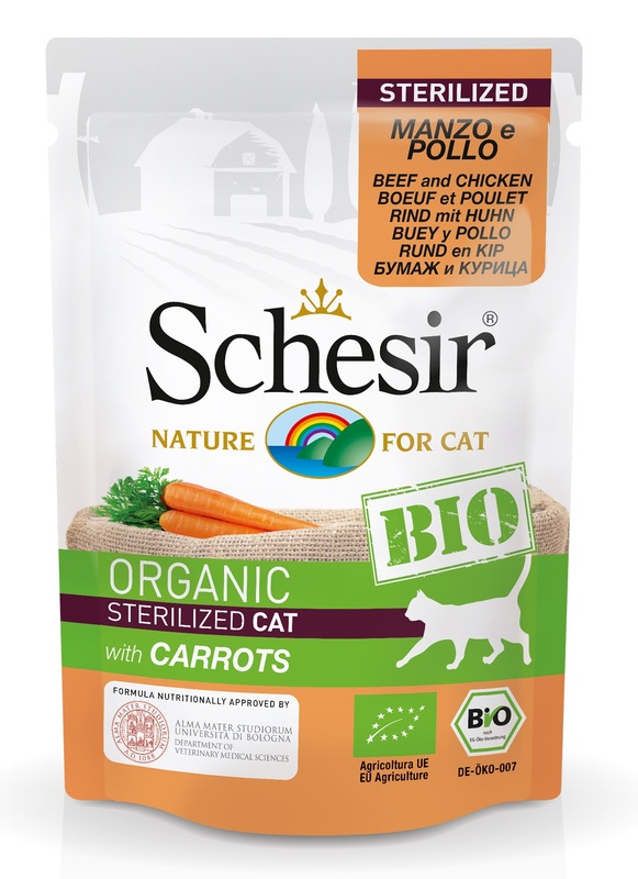 Schesir Gatto Bio Organic Busta Adulto Sterilizzato Manzo, Pollo &amp; Carote 85 Gr