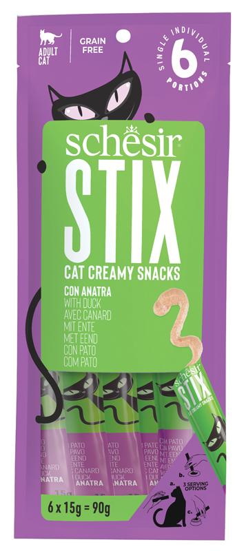 SCHESIR GATTO SNACK STIX CREAMY ANATRA 6PZ 15GR — confronto prezzi