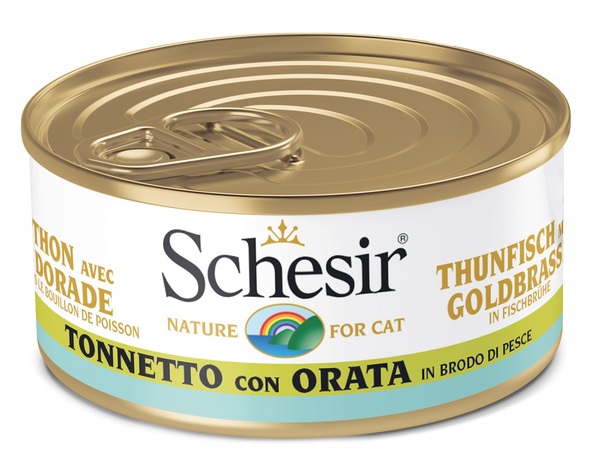 Schesir Gatto Lattina In Brodo Di Pesce Adulto Tonnetto &amp; Orata 70 Gr