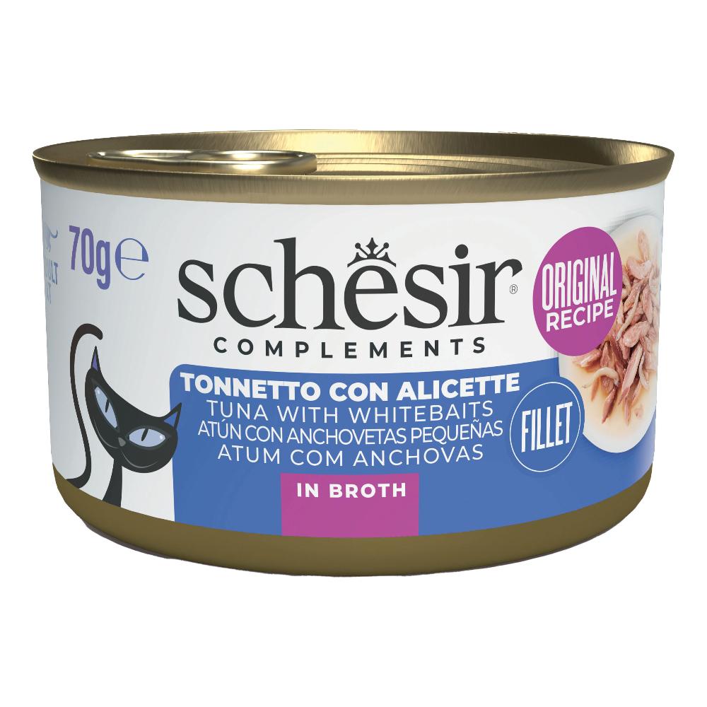 Schesir Gatto Lattina In Brodo Di Pesce Adulto Tonnetto &amp; Alicette 70 Gr