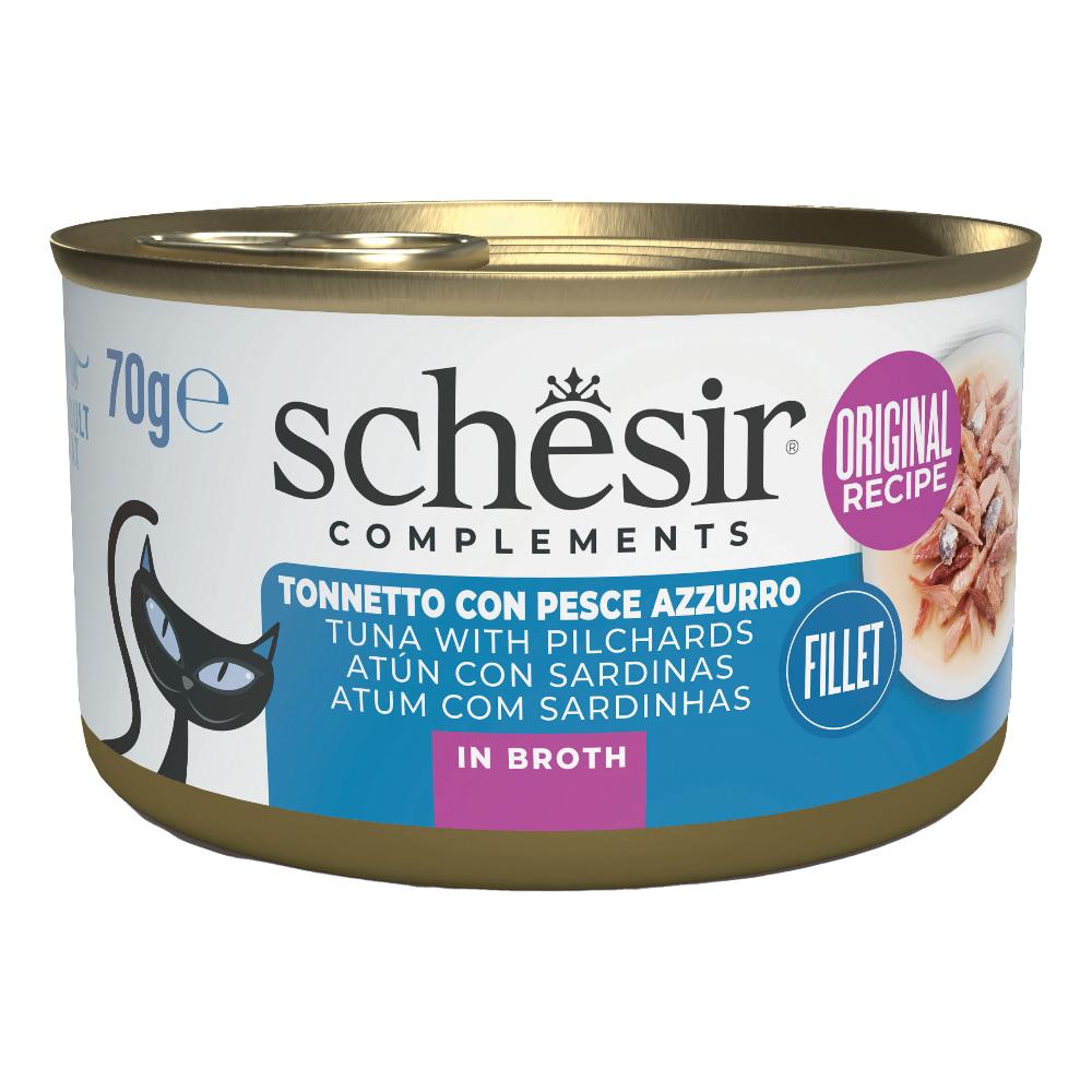 Schesir Gatto Lattina In Brodo Di Pesce Adulto Tonnetto &amp; Pesce Azzurro 70 Gr