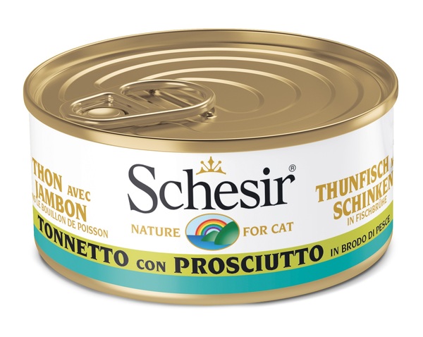 Schesir Gatto Lattina In Brodo Di Pesce Adulto Tonnetto &amp; Prosciutto 70 Gr