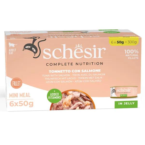 Schesir Gatto Jelly Tonno con Salmone Alimento Umido in Gelatina 6x50g