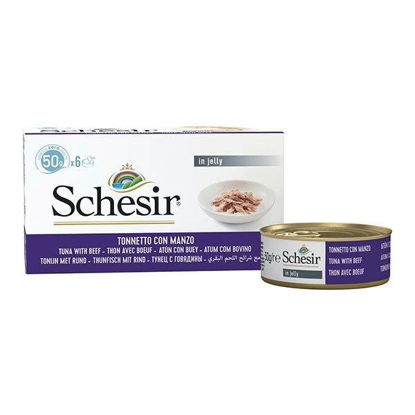 Schesir Multipack Lattina Tonnetto Con Filetti Di Manzo Cibo Umido Gatto 6X50G