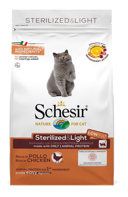 SCHESIR GATTO STERILIZED LIGHT LOW FAT POLLO 400GR — confronto prezzi